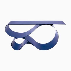 Whorl Console in Blue Powder Coated Aluminum by Neal Aronowitz