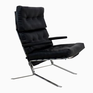 Fauteuil Mid-Century à Dossier Haut en Chrome, Belgique, 1970s