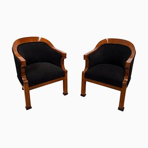 Biedermeier Style Bergere Chairs in Walnut Veneer, Vienna, 19th-Century, Set of 2