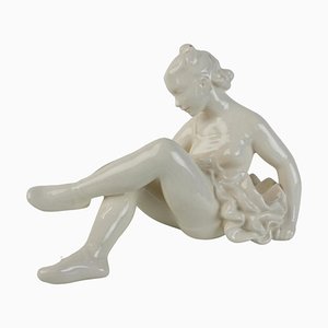 Estatua de bailarina vintage de porcelana blanca, años 1962