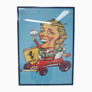 Poster vintage con caricatura di Niki Lauda, anni '70