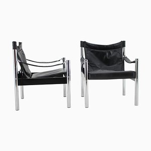 Chaise Safari en Cuir Noir et Chrome par Johanson Design, 1970s, Set de 2