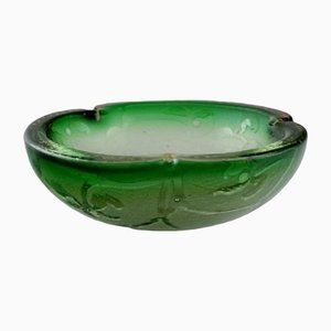 Art Nouveau French Mouth Blown Bowl in Green Glass