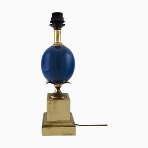 Table Lamp with Blue Orb and Brass Base, Le Dauphin, France