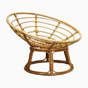 Grande Chaise Papasan Ronde en Bambou, 1970s