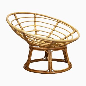 Großer runder Papasan Stuhl aus Bambus, 1970er