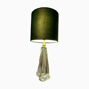 Hellgrüne Tischlampe aus Klarglas von Val St Lambert, 1950er