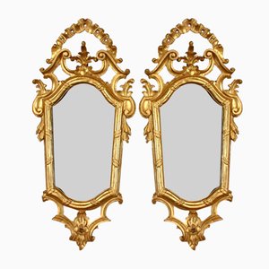 Antique Carved Wooden Mirrors, Set of 2