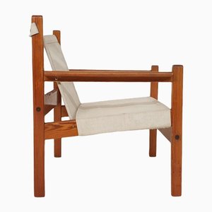 Mid-Century Safari Chair in Pinewood and Canvas, 1970s