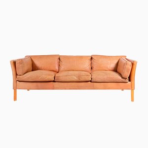 Vintage Cognac Leather 3-Seat Sofa from Mogens Hansen, Denmark, 1970s