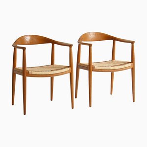 Poltrona JH-501 in quercia e vimini di Hans J. Wegner, set di 2