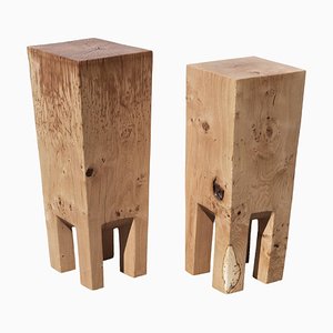 Sculpted Oak Side Tables by Jörg Pietschmann, Set of 2