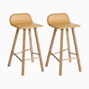 Tria Stools, Low Back, Natural Leather by Colé Italia, Set of 2