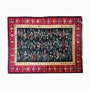 Romanian Oltenian Red Floral Rug Handwoven in Wool