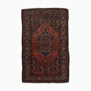 Vintage Floral Hamadan Carpet with Dark Blue Border and Medallion