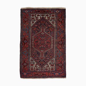 Vintage Floral Hamadan Carpet with Dark Blue Border and Medallion