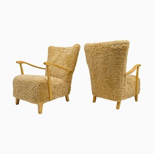 Mid-Century Sheepskin Easy Chairs from Dux, Sweden, 1950s, Set of 2