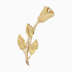 18 Karat French Yellow Gold Rosebud Brooch, 1960s