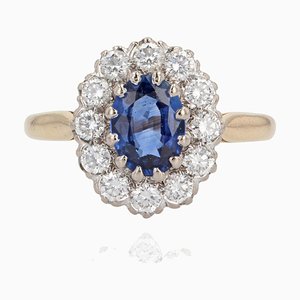 18 Karat Modern Sapphire Yellow Gold Pompadour Diamond Ring