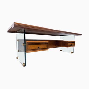 Mid-Century Modern Glass Wood Leather and Bronze Desk by Tosi, Italy, 1968