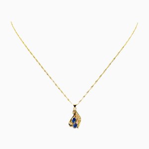 14k Gold Necklace with Pendant with Sapphires and Diamonds, 1970s