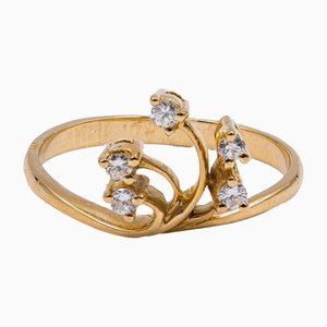 18 Karat Gelbgold Ring mit 5 Diamanten 0,20 ct, 1970er