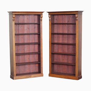Tall Victorian Mahogany Open Library Bookcases with Height Adjustable Shelves, Set of 2