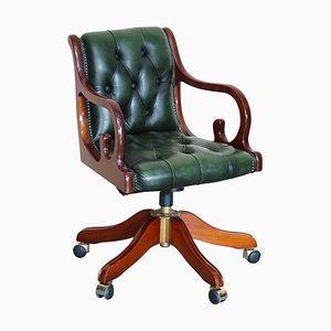 Slim Green Leather Custom Made Chesterfield Buttoned Captains Directors Armchair
