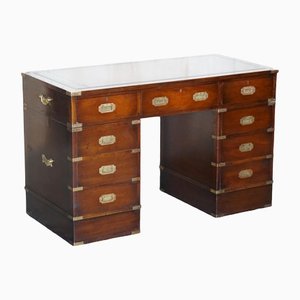 Brown Leather Hand Dyed Military Campaign Partners Pedestal Desk