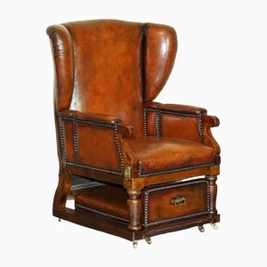 Brown Leather Hand Dyed Adjustable Reclining Easy Armchair from J Foot & Son