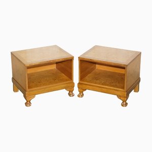 Tables de Chevet en Loupe de Noyer avec Pieds Boule, Set de 2