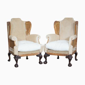 Set of Antique Victorian Deconstructed Wingback Armchairs with Claw & Ball Feet
