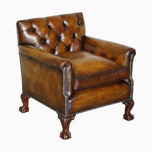Brown Leather Claw & Ball Feet Chesterfield Armchair from Howard & Sons