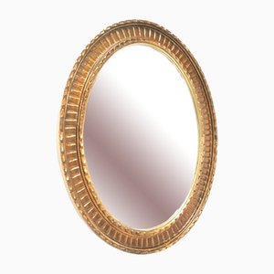 LargeVintage Oval Framed Gold Decorative Carved Wall Mirror, 1950s
