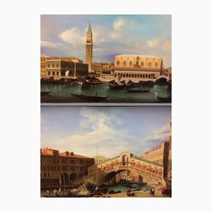 Venetian Landscapes, 1940s, Oil on Canvas, Framed, Set of 2