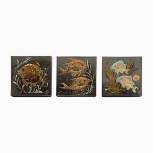 Diaz Costa, Hand-Painted Fish, 1960s, Ceramic & Paint, Framed, Set of 3