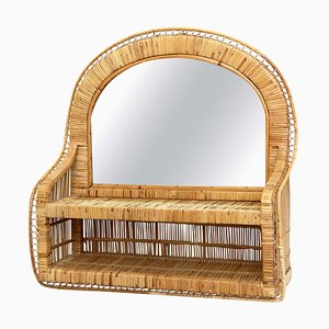 Mid-Century French Riviera Handcrafted Rattan Mirror, 1960s