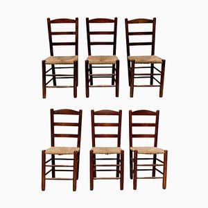 Charlotte Perriand Style Dining Chairs in Wood & Rattan by Le Corbusier, 1950s, Set of 6