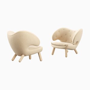 Pelican Chairs Upholstered in Wood and Fabric by Finn Juhl for Design M, Set of 2