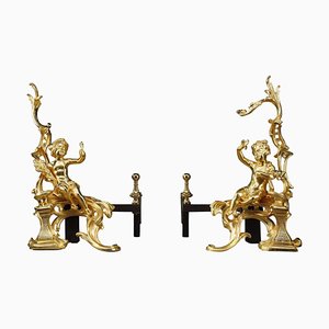 Louis XV Style Andirons in Gilt Bronze, Set of 2