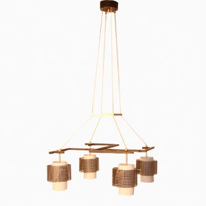 Italian Brass and Glass Chandelier from Stilnovo, 1950s