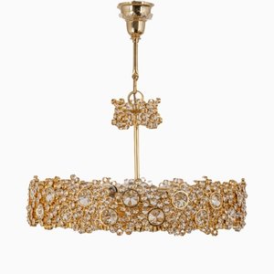 Gilt Brass & Crystal Glass Encrusted Chandelier from Palwa, Germany, 1970s