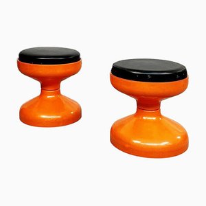 Italienische orangefarbene italienische Space Age Rocchetto Hocker aus Kunststoff von Castiglioni Kartell, 1970er, 2er Set