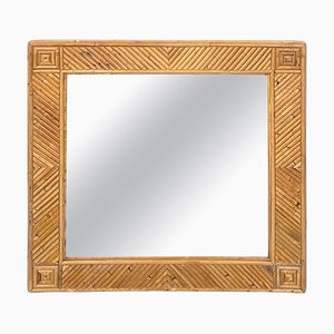 Square Wall Mirror in Rattan & Bamboo Attributed to Vivai Del Sud, Italy, 1970s