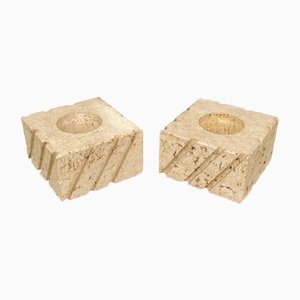Candleholders in Travertine from Fratelli Mannelli, Italy, 1970s, Set of 2