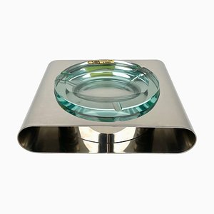 Ashtray in Steel and Green Glass from Sena Cristal, Italy, 1970s
