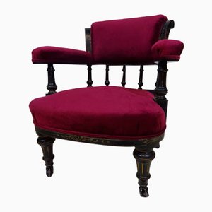 Victorian Ebonised Tub Chair in Plum Velvet