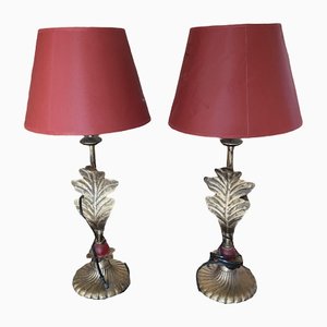 Vintage Leaf Oak Table Lamps, Set of 2