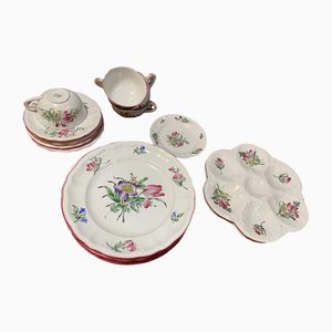 Service in Earthenware with Floral Decorations from Lunéville, Set of 16