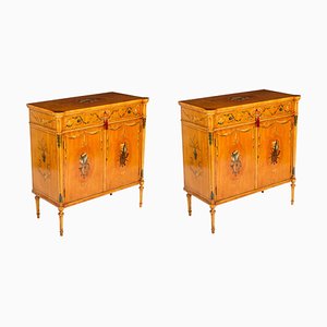 Antique Adam Revival Satinwood Side Cabinets, 1800s, Set of 2